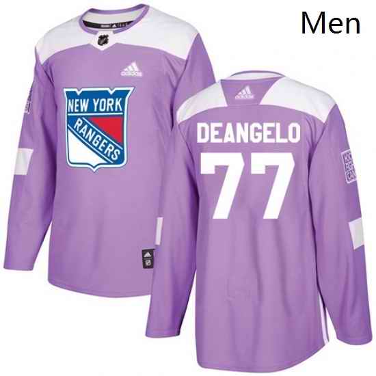 Mens Adidas New York Rangers 77 Anthony DeAngelo Authentic Purple Fights Cancer Practice NHL Jersey
